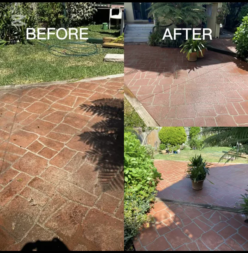 Genuine before and after paved outdoor area cleaning