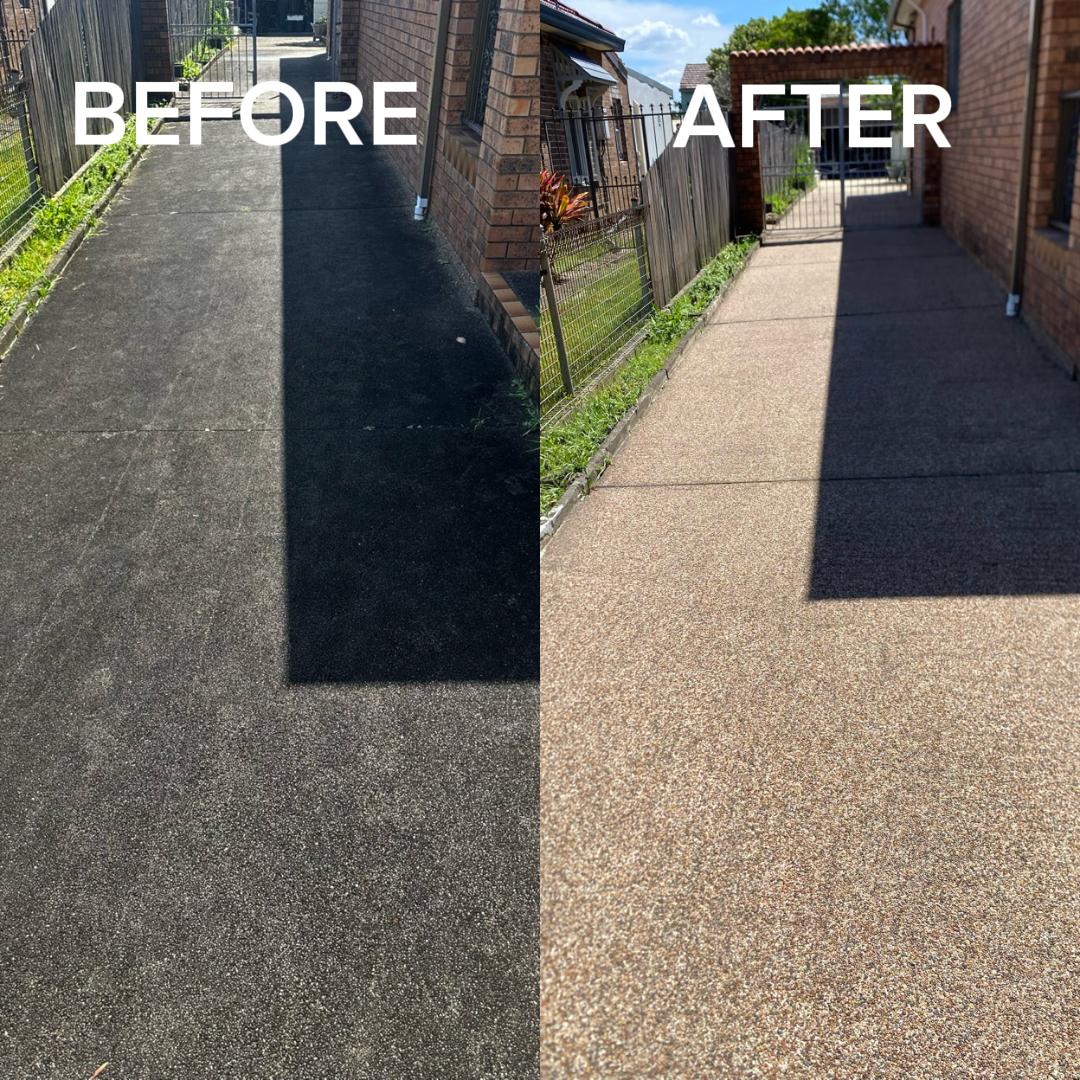 Concrete driveway cleaning before and after Sydney